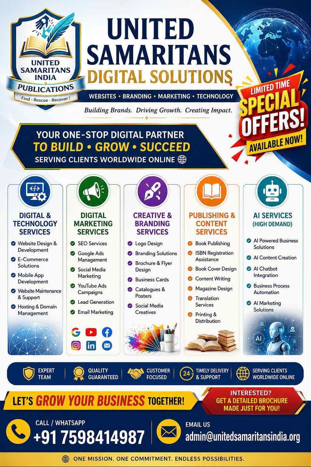 United Samaritans Digital Solutions pamphlet for digital marketing and business services